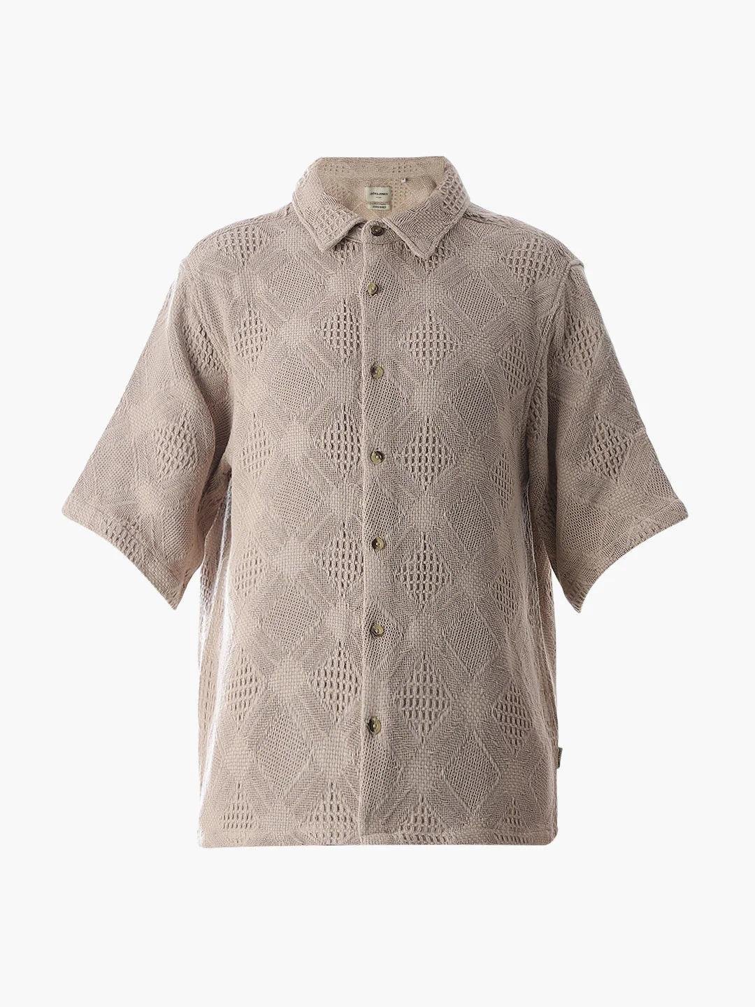 Beige Jacquard Cotton Oversized Shirt - Image 7