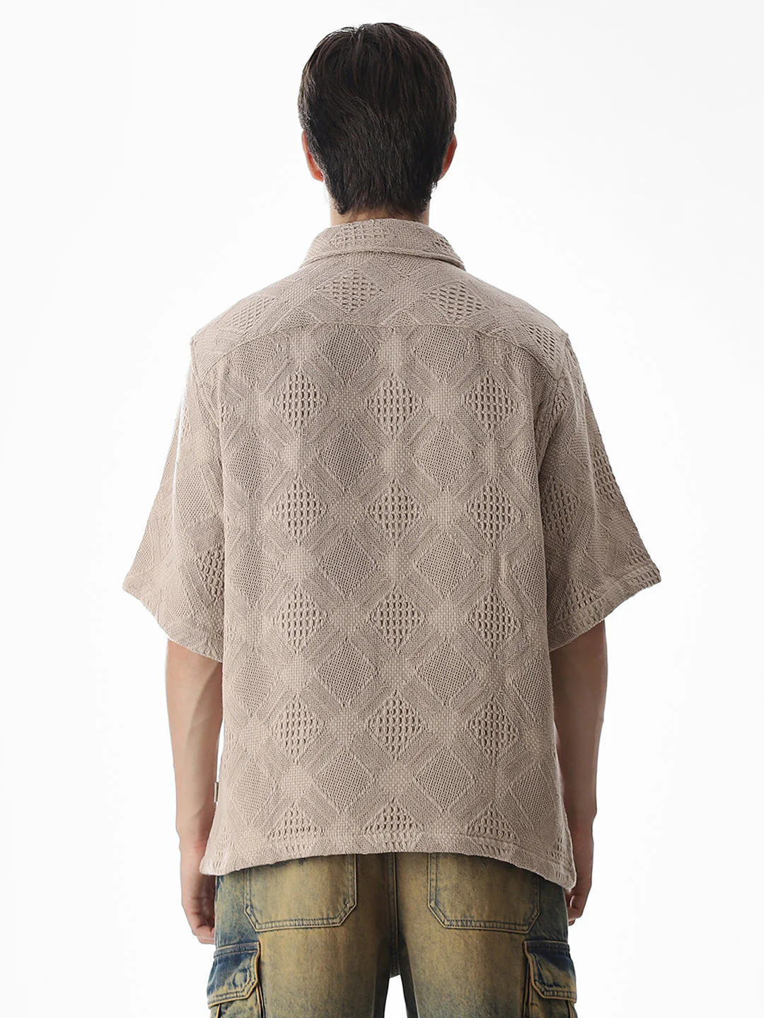 Beige Jacquard Cotton Oversized Shirt - Image 9