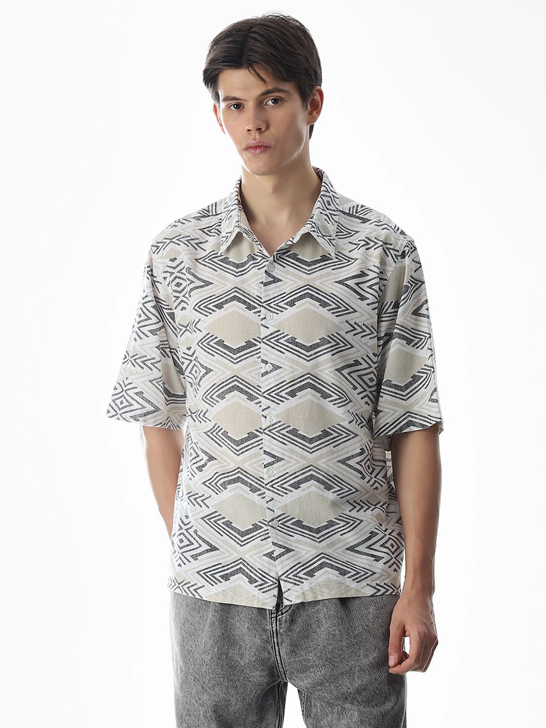 White Printed Cotton Shirt - Image 2
