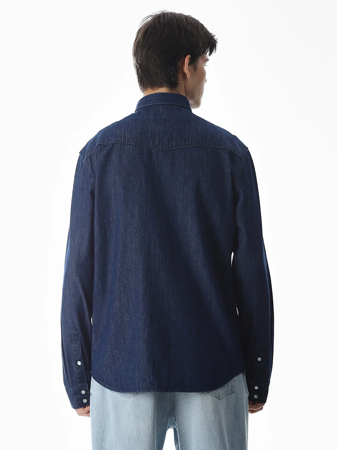 Navy Blue Cotton Full Sleeves Shirt - Image 4
