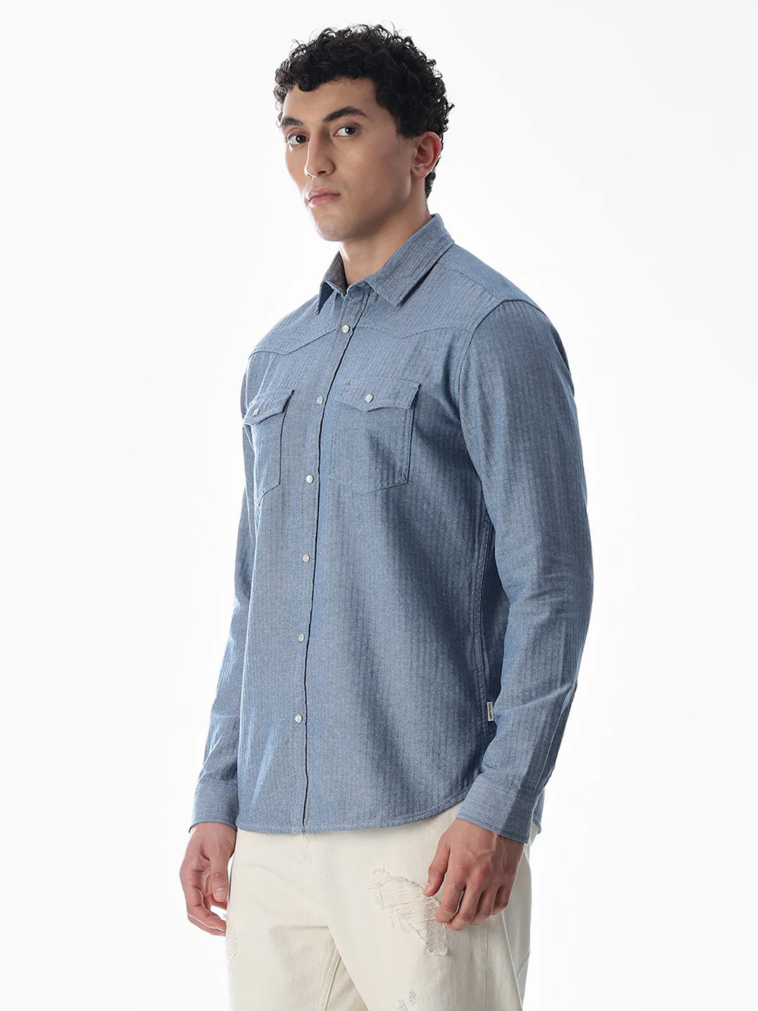 Blue Cotton Full Sleeves Shirt - Image 3