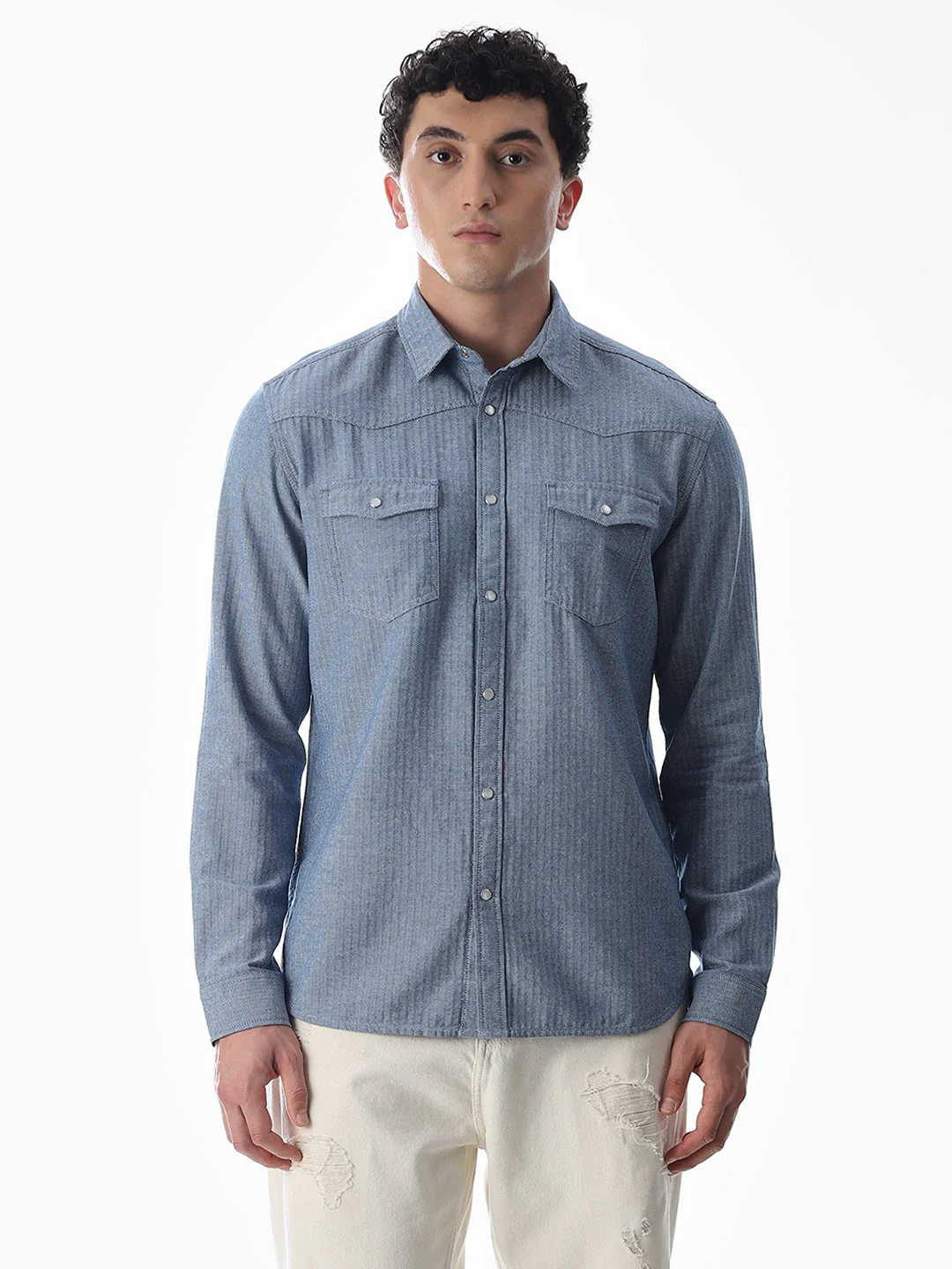 Blue Cotton Full Sleeves Shirt - Image 8