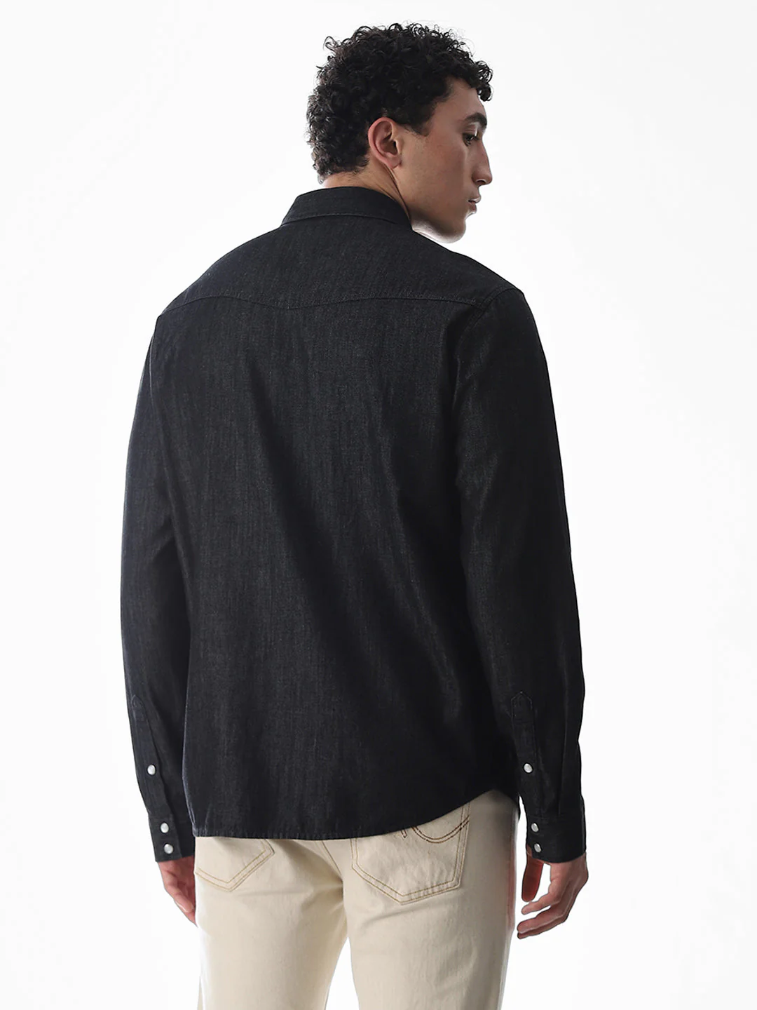 Black Cotton Denim Shirt - Image 4