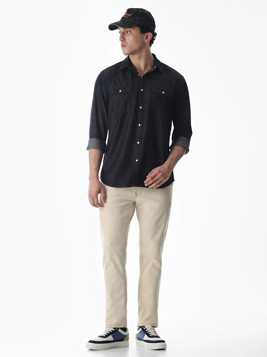 Black Cotton Denim Shirt - Image 6