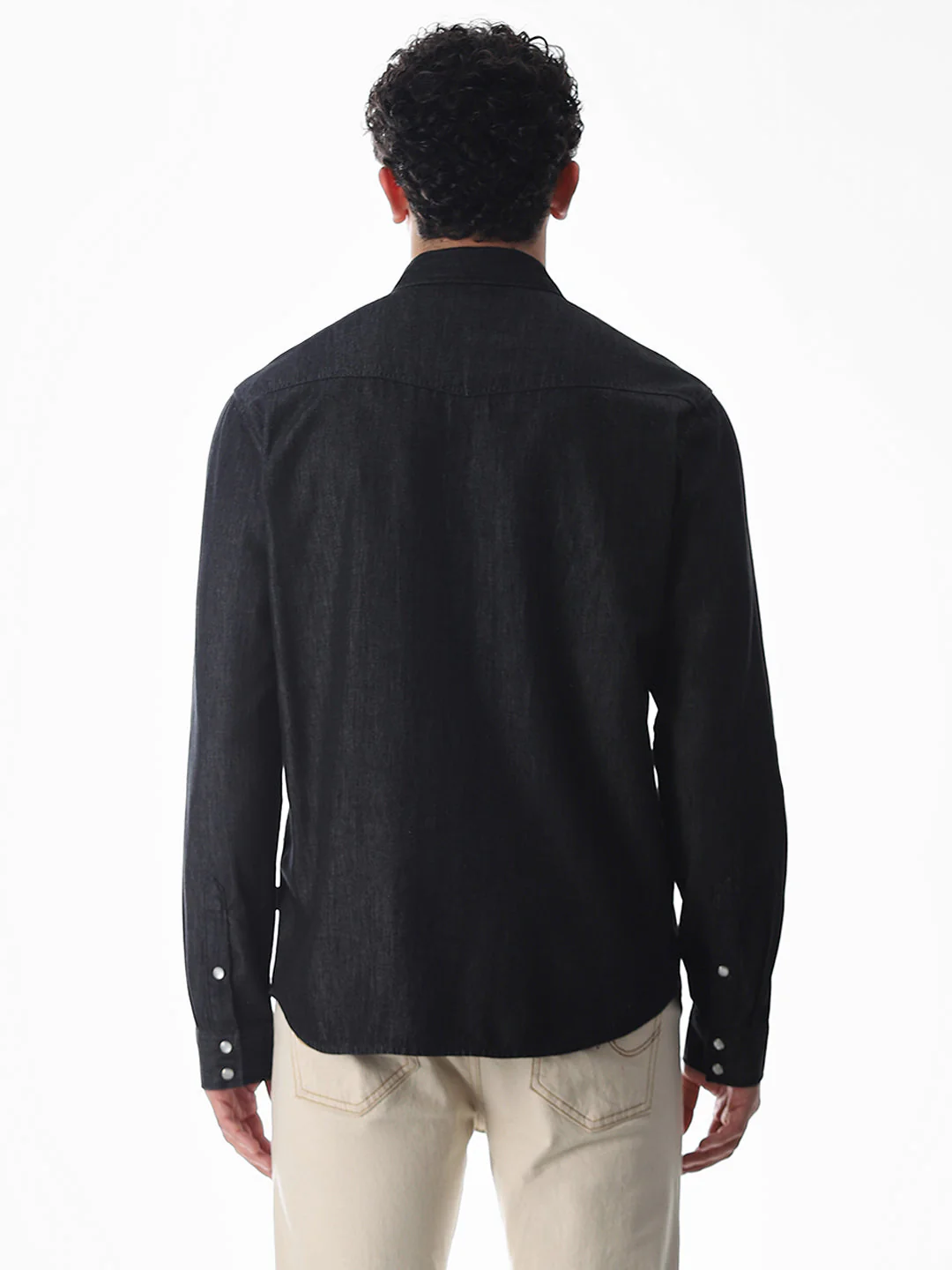 Black Cotton Denim Shirt - Image 9
