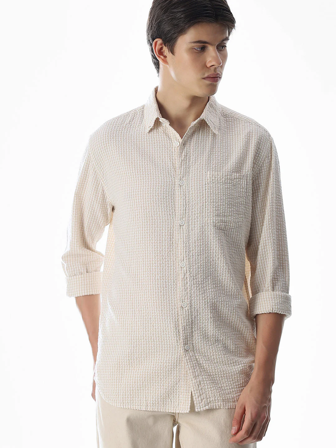 Beige Printed Cotton Shirt