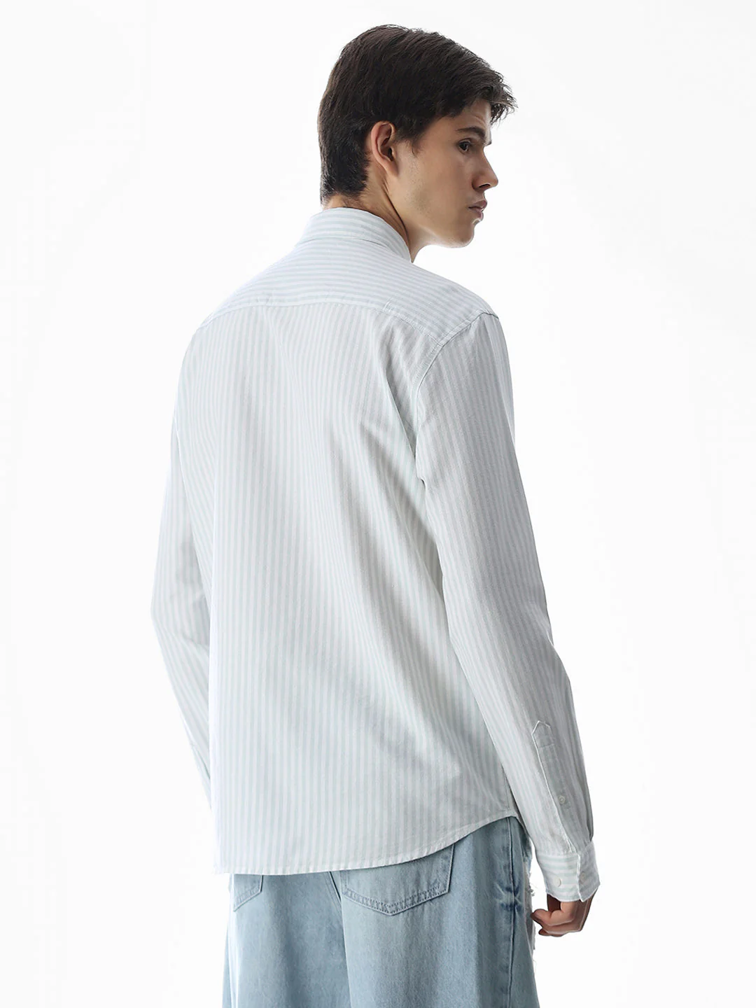 Light Green Striped Cotton Shirt - Image 4