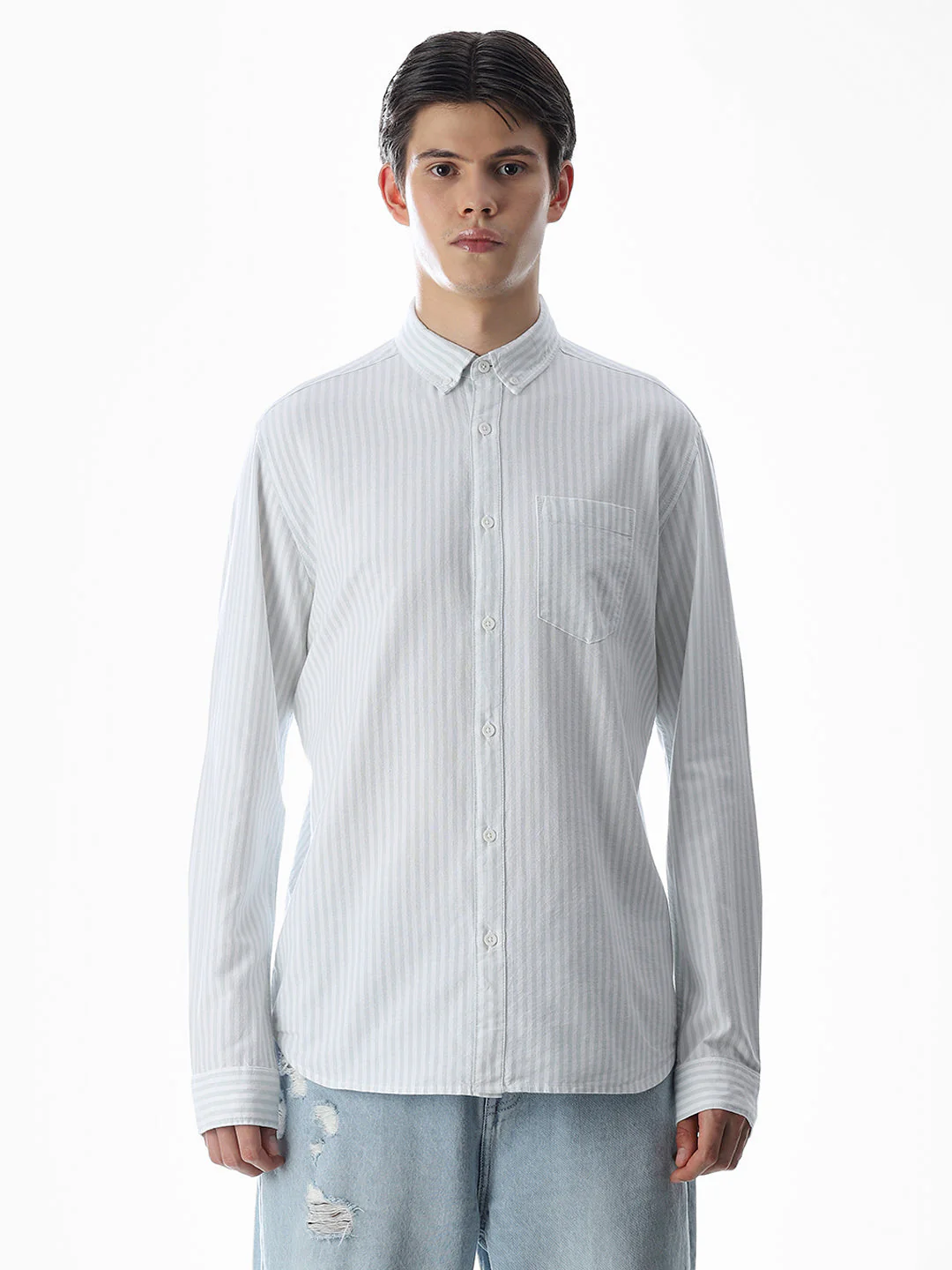 Light Green Striped Cotton Shirt - Image 8