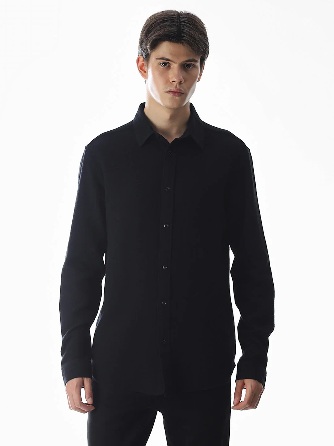 Black Cotton Full Sleeves Shirt - Image 2