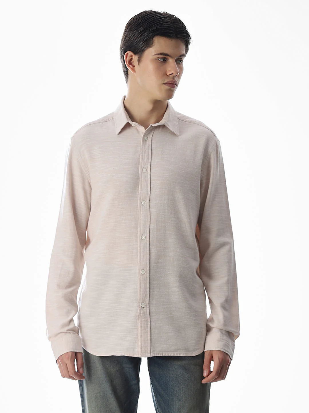 Beige Cotton Full Sleeves Shirt - Image 2