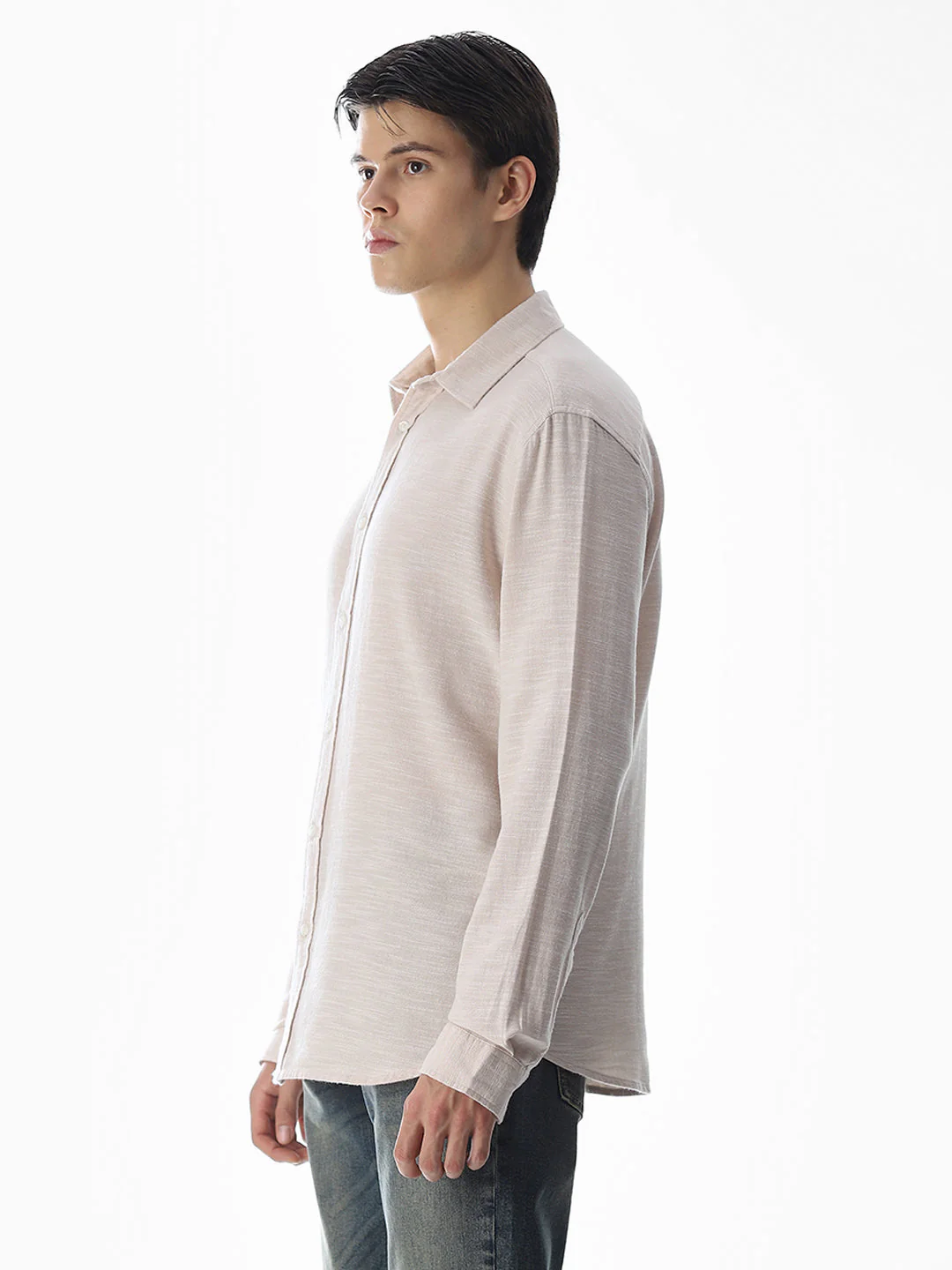 Beige Cotton Full Sleeves Shirt - Image 3