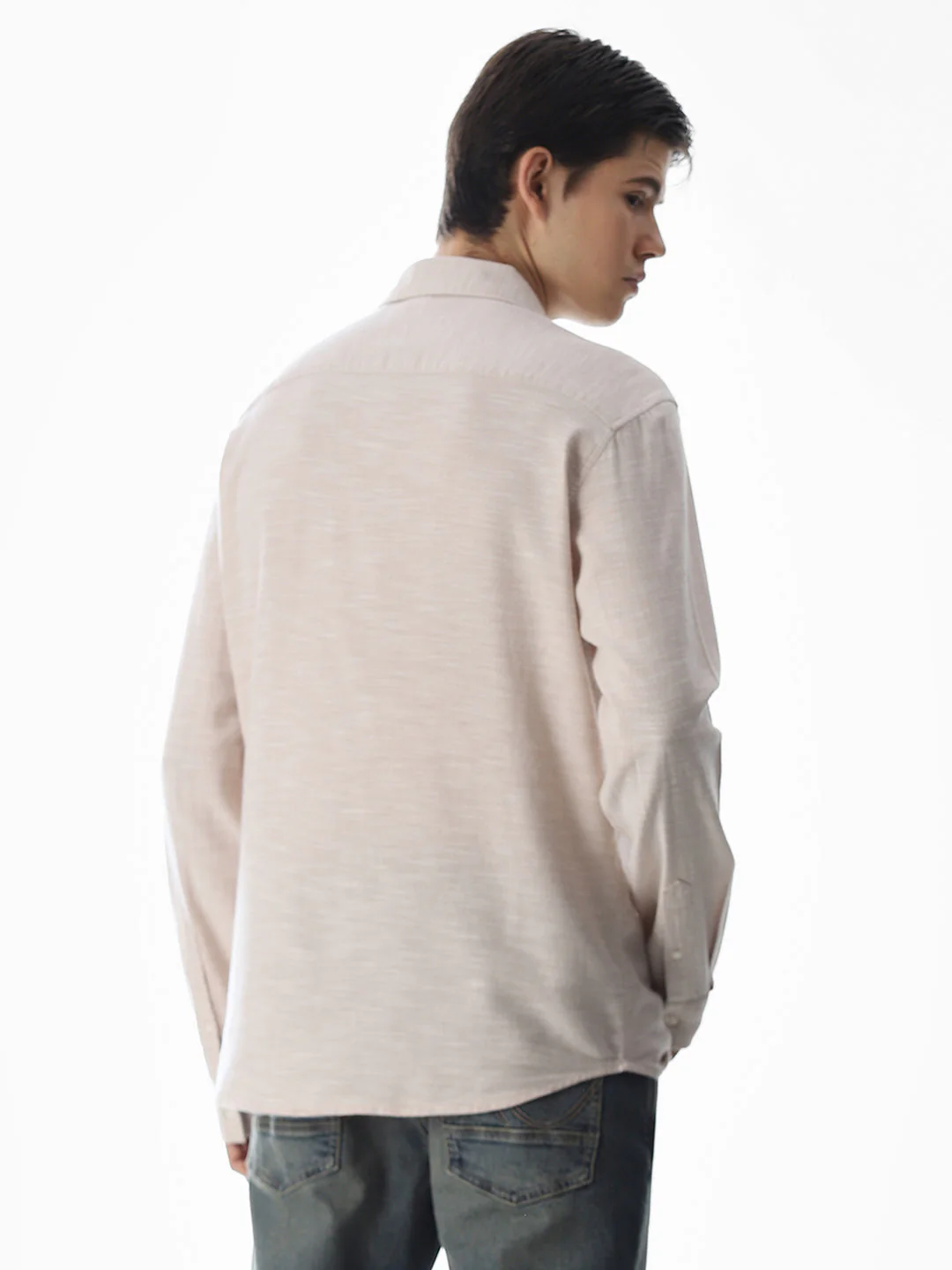 Beige Cotton Full Sleeves Shirt - Image 4