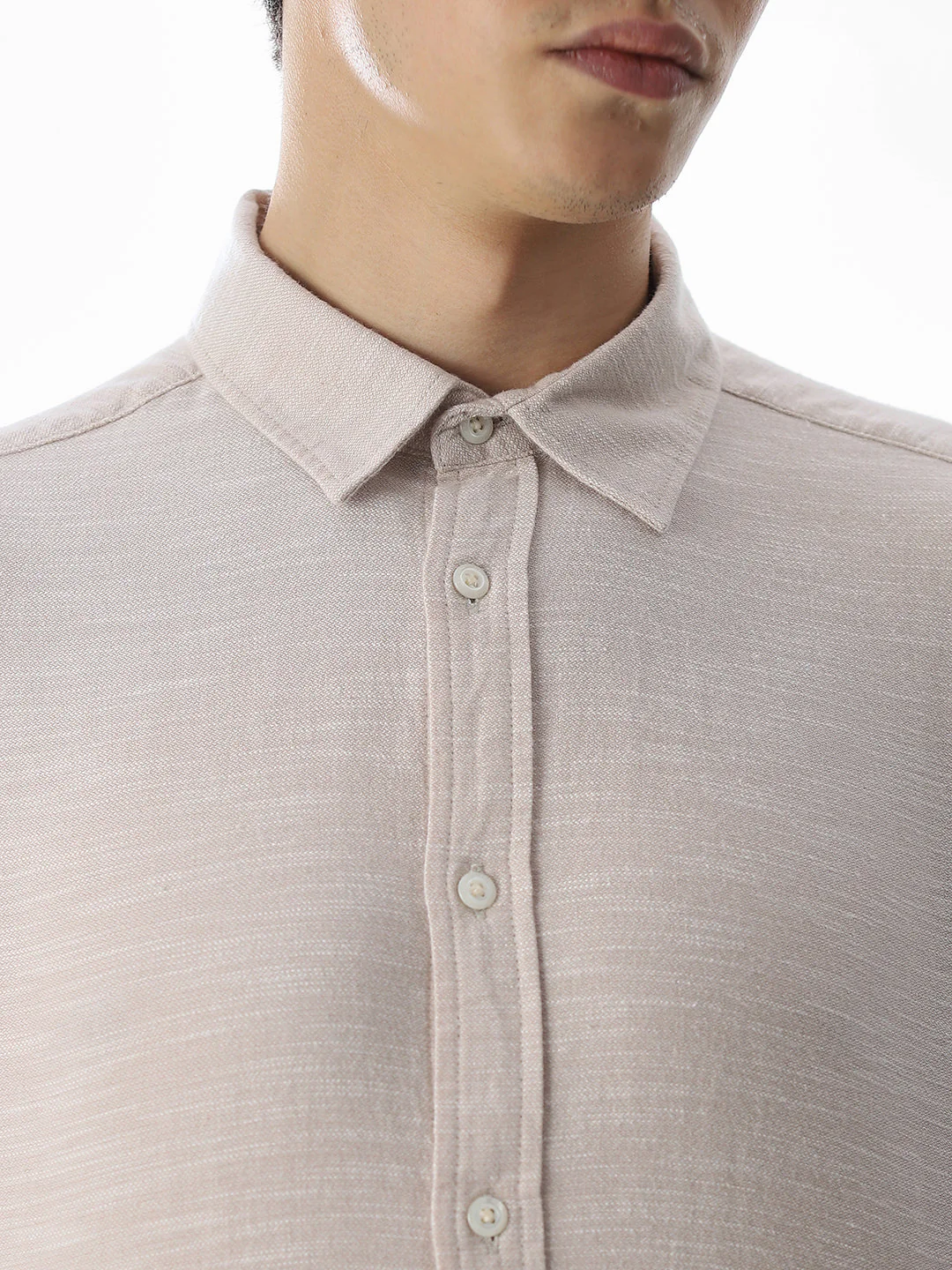 Beige Cotton Full Sleeves Shirt - Image 5