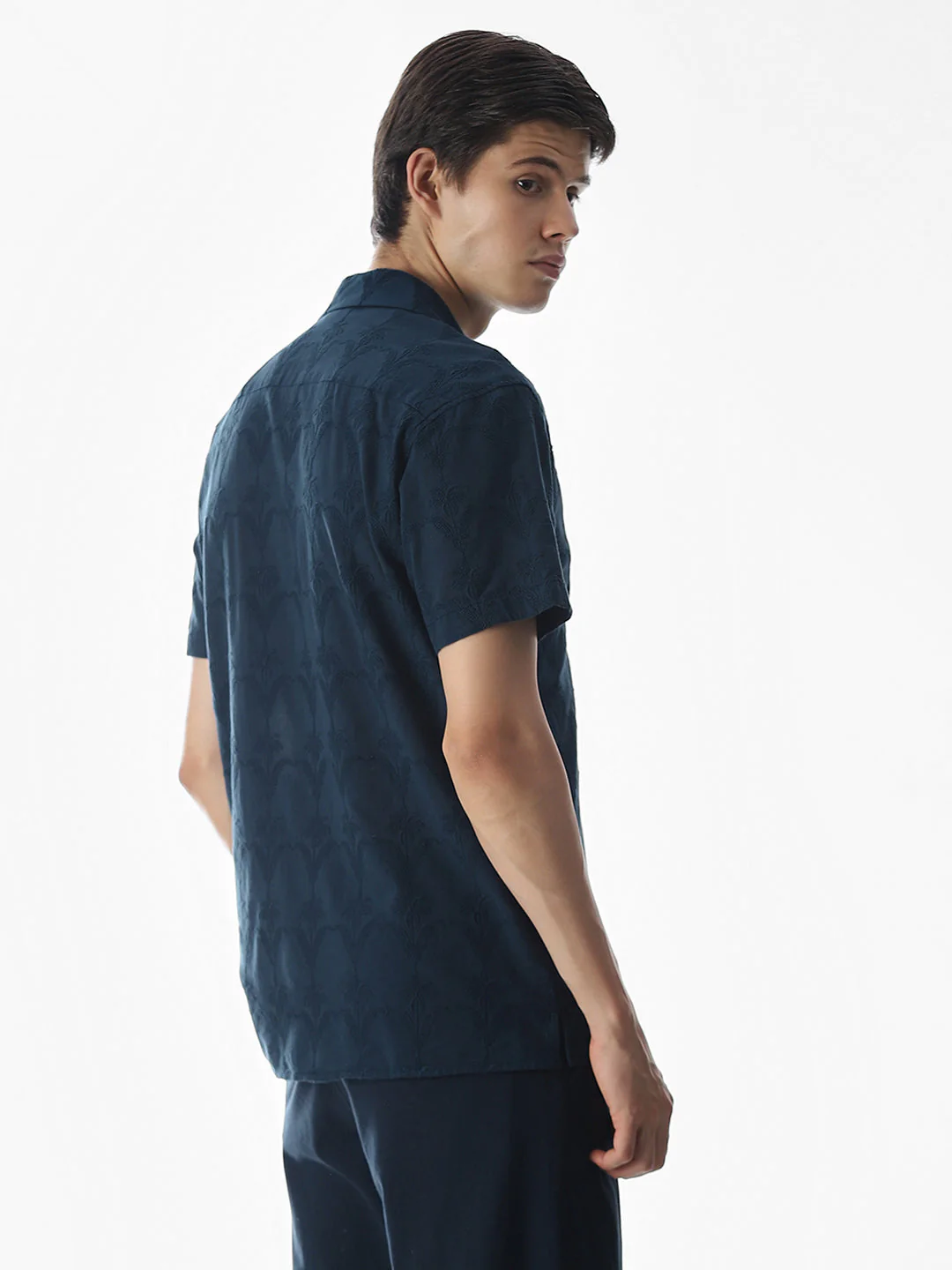 Navy Blue Embroidered Cotton Shirt - Image 4