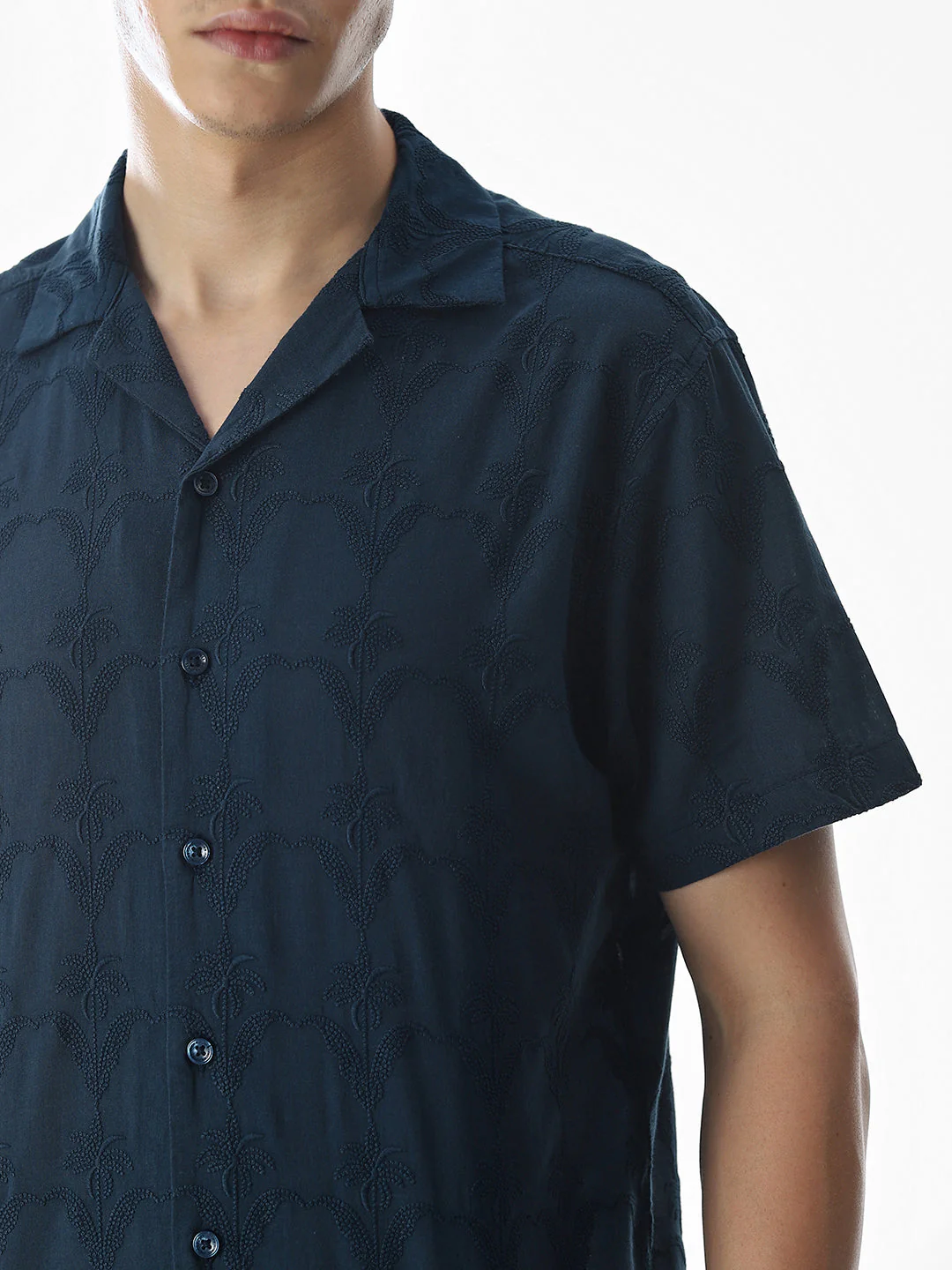 Navy Blue Embroidered Cotton Shirt - Image 5