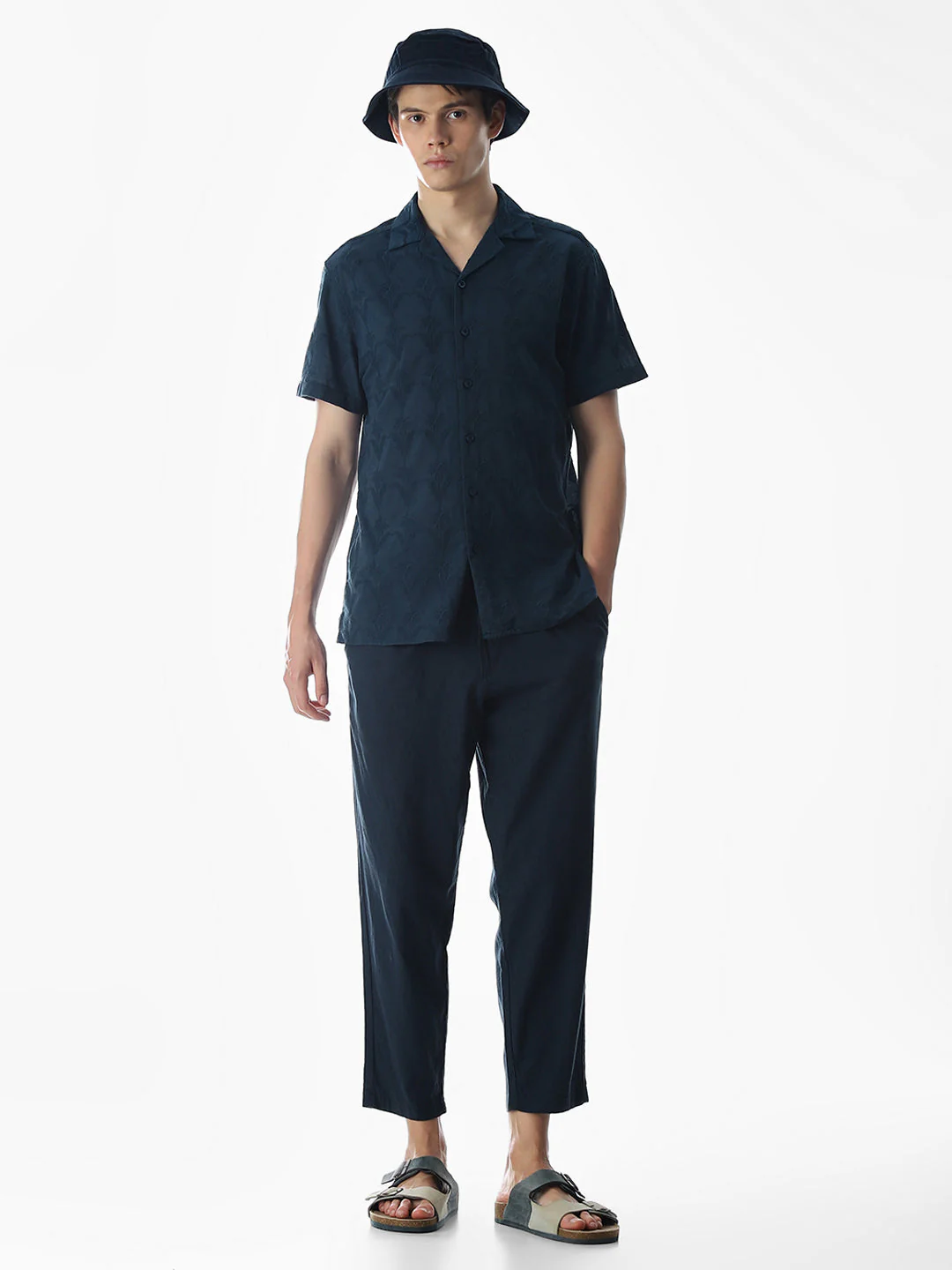 Navy Blue Embroidered Cotton Shirt - Image 6