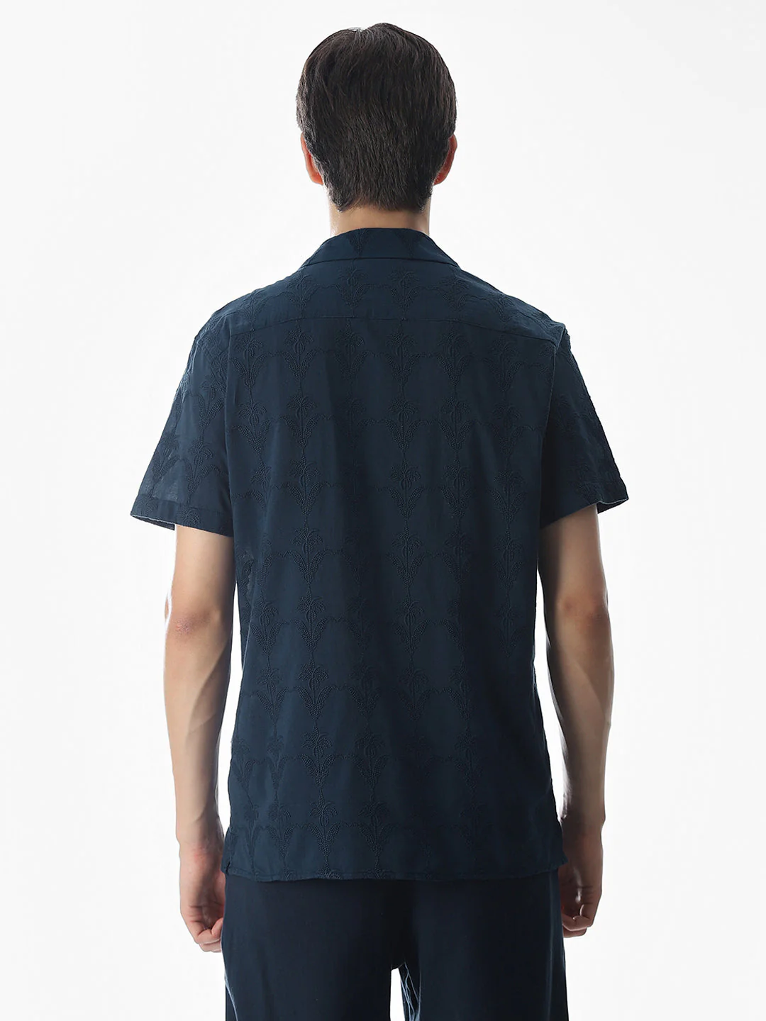 Navy Blue Embroidered Cotton Shirt - Image 9