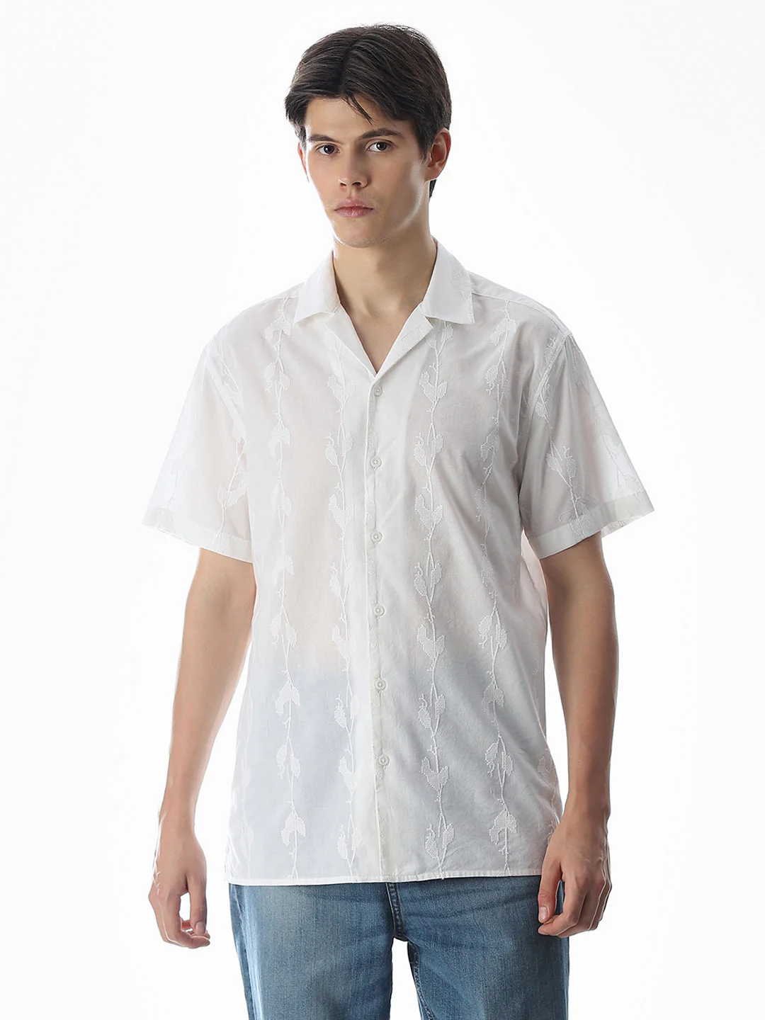 White Embroidered Cotton Shirt - Image 2