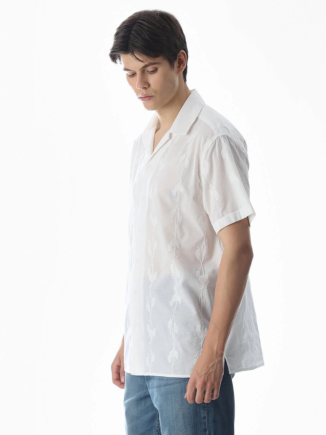 White Embroidered Cotton Shirt - Image 3