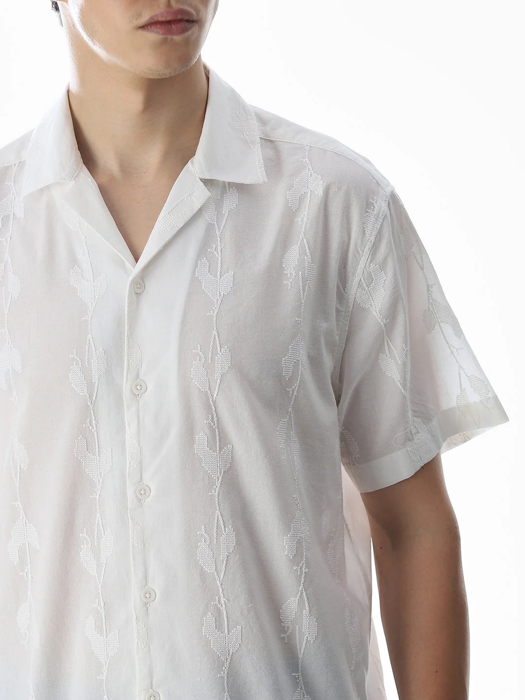 White Embroidered Cotton Shirt - Image 5