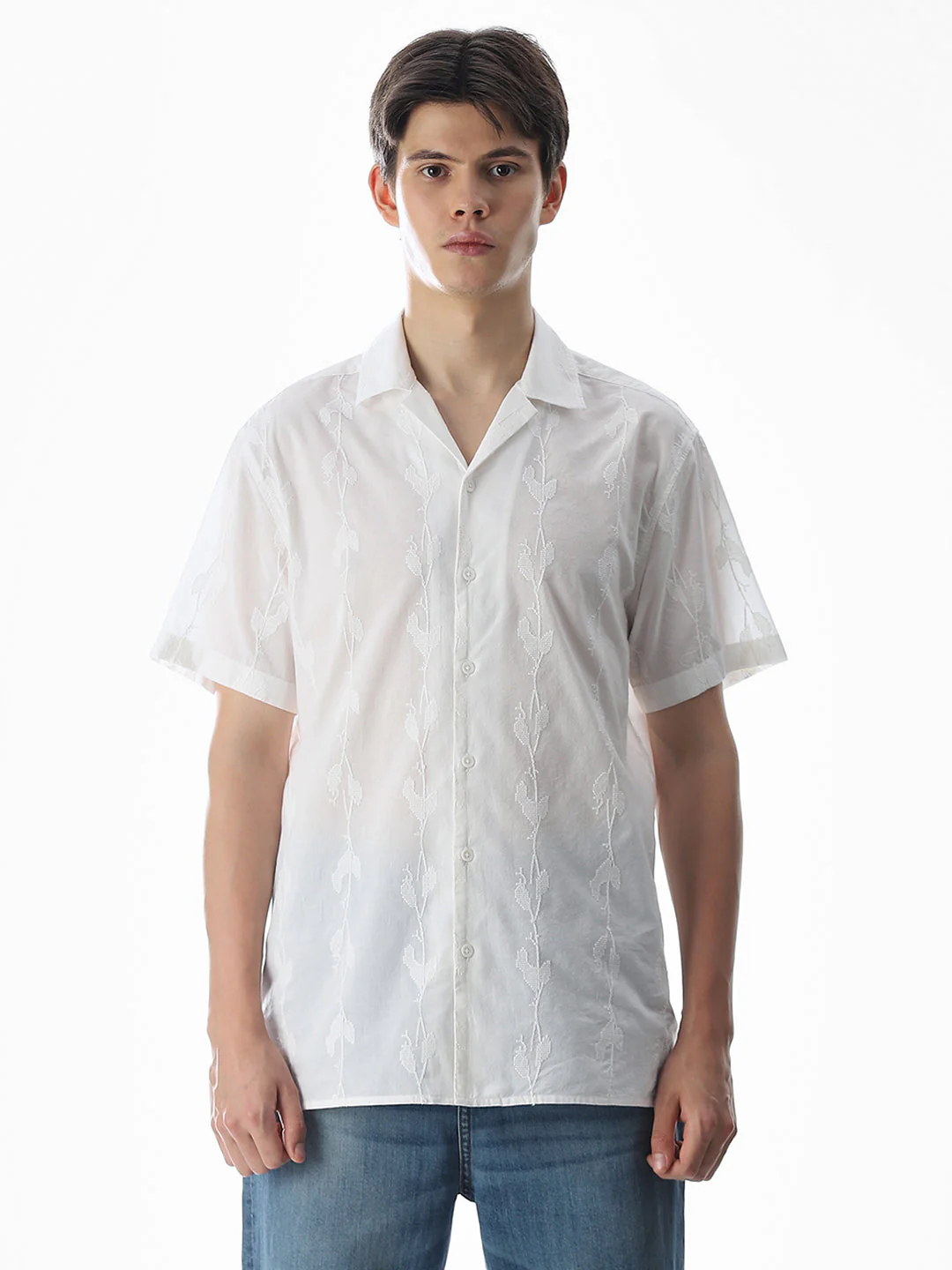White Embroidered Cotton Shirt - Image 8