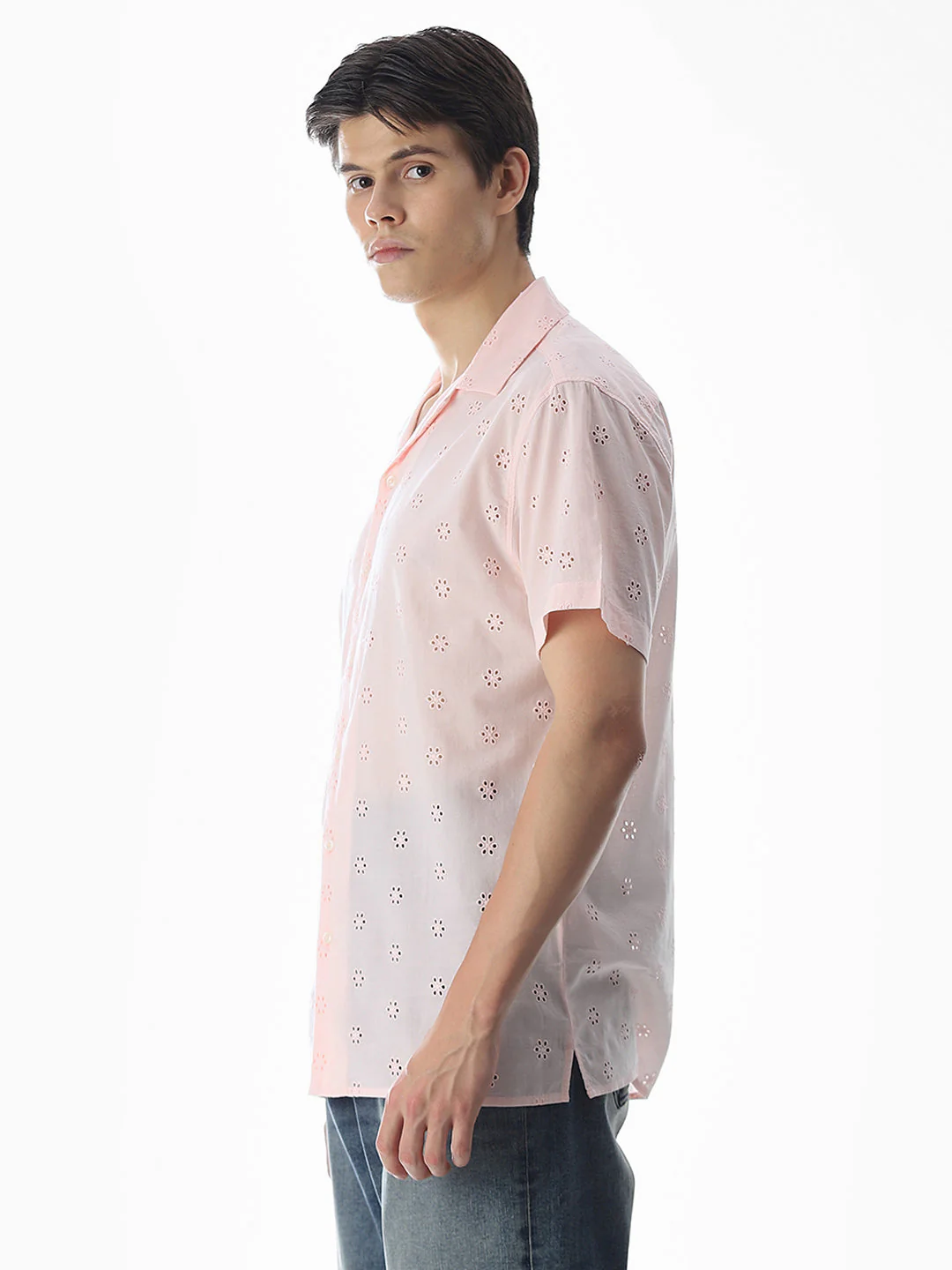Pink Cut-Work Cotton Shirt - Image 3
