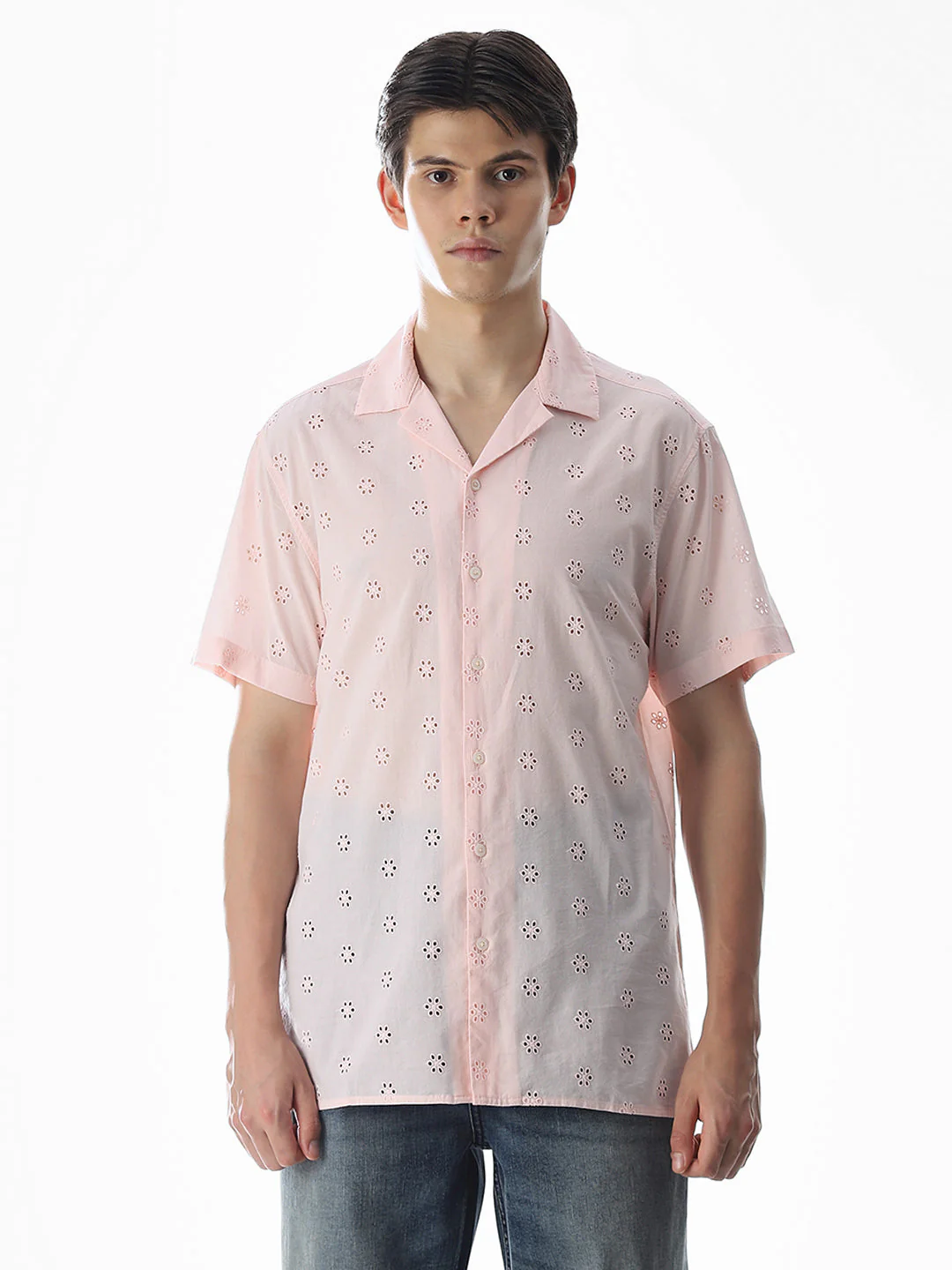 Pink Cut-Work Cotton Shirt - Image 8