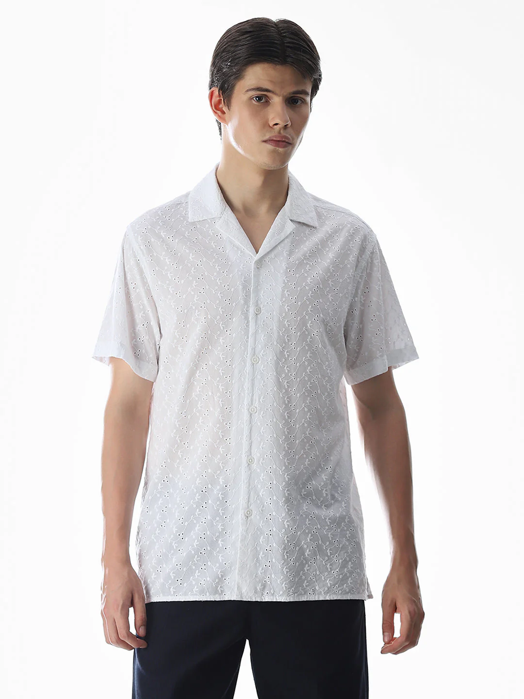 White Cut-Work Cotton Shirt - Image 2