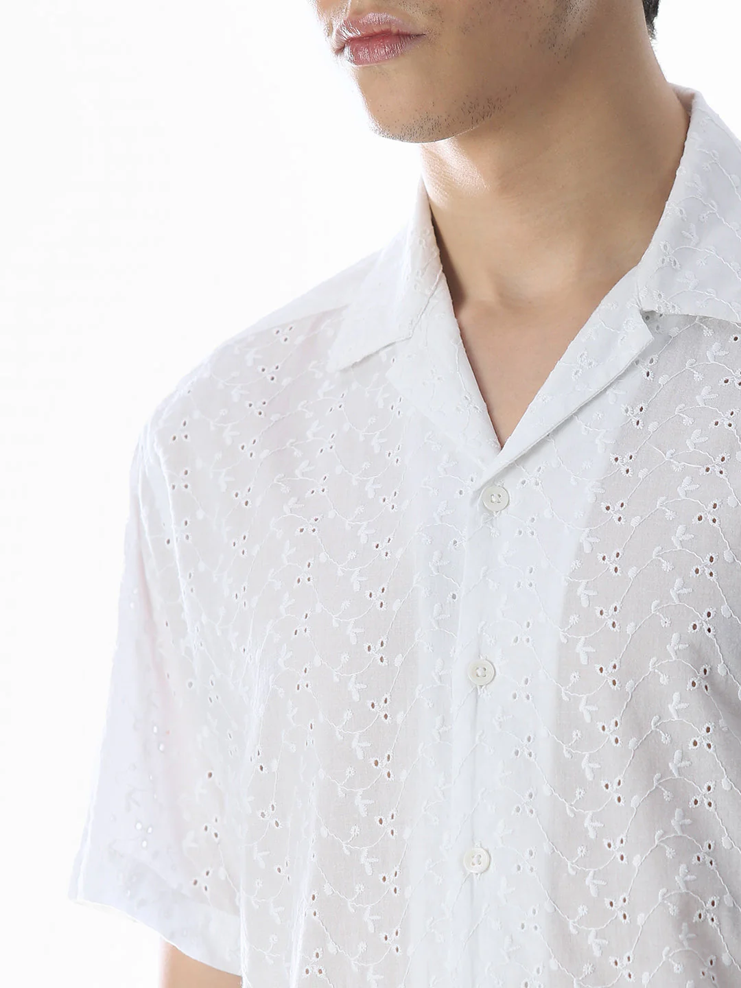 White Cut-Work Cotton Shirt - Image 5