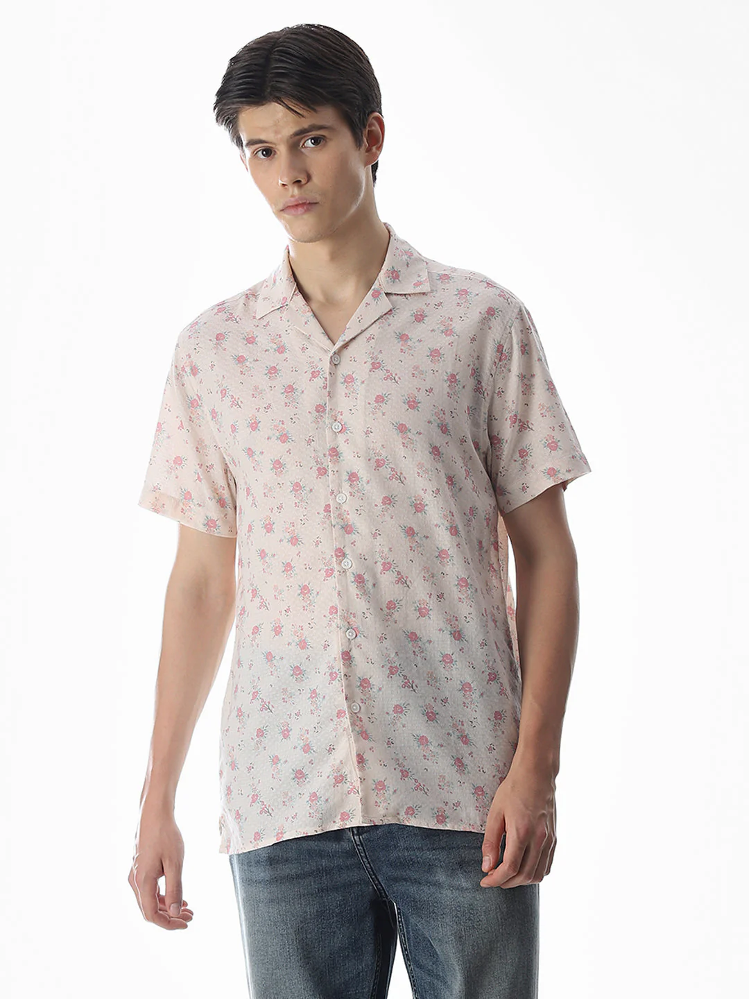 Beige Floral Print Cotton Shirt - Image 2