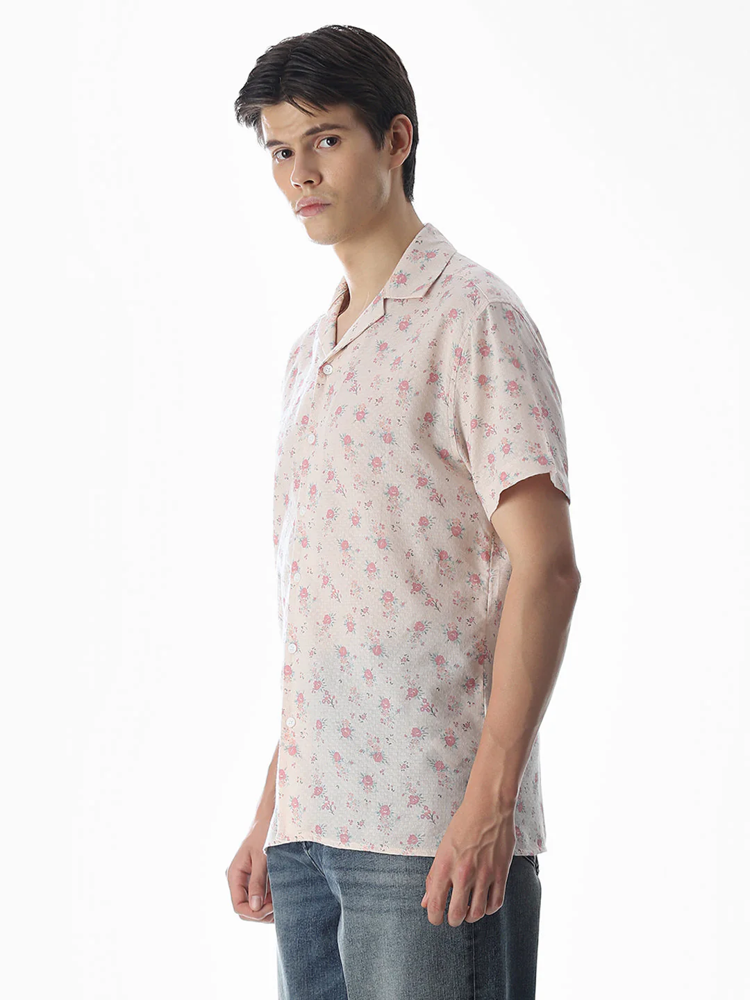 Beige Floral Print Cotton Shirt - Image 3