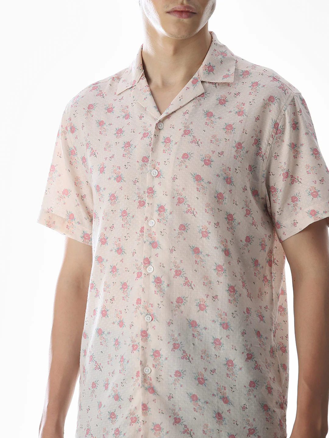 Beige Floral Print Cotton Shirt - Image 5