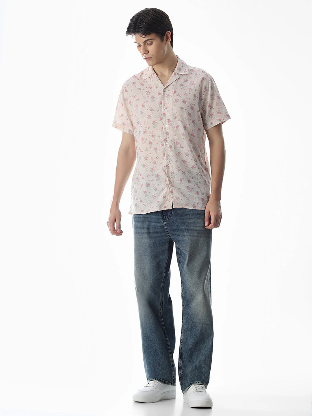 Beige Floral Print Cotton Shirt - Image 6