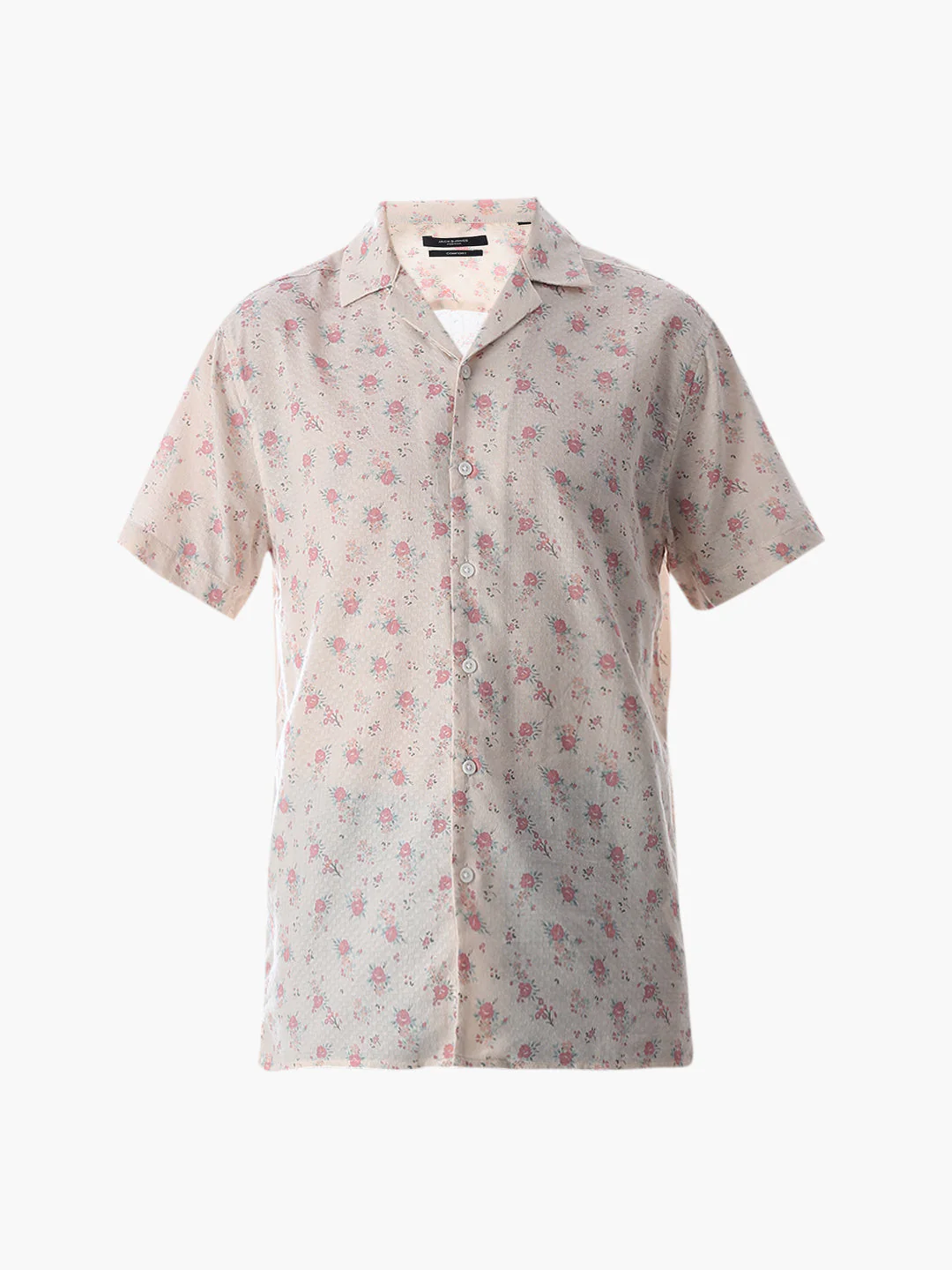 Beige Floral Print Cotton Shirt - Image 7