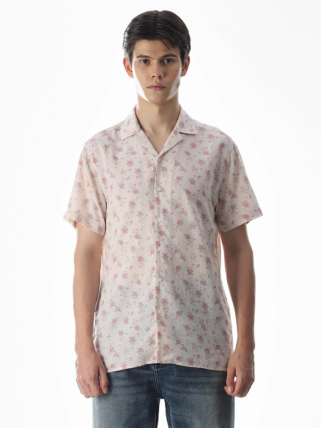 Beige Floral Print Cotton Shirt - Image 8