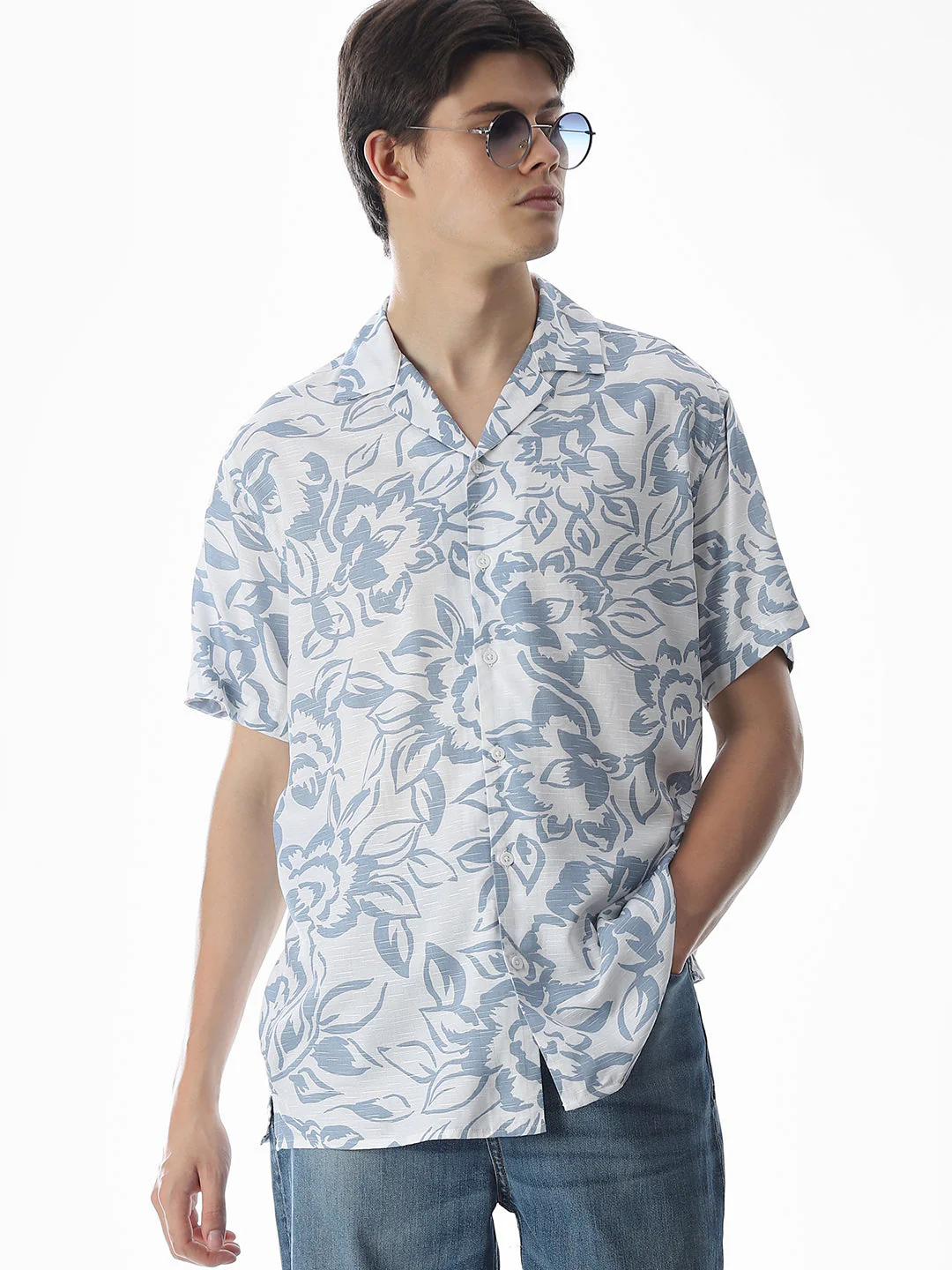 White Printed Comfort Fit Shirt