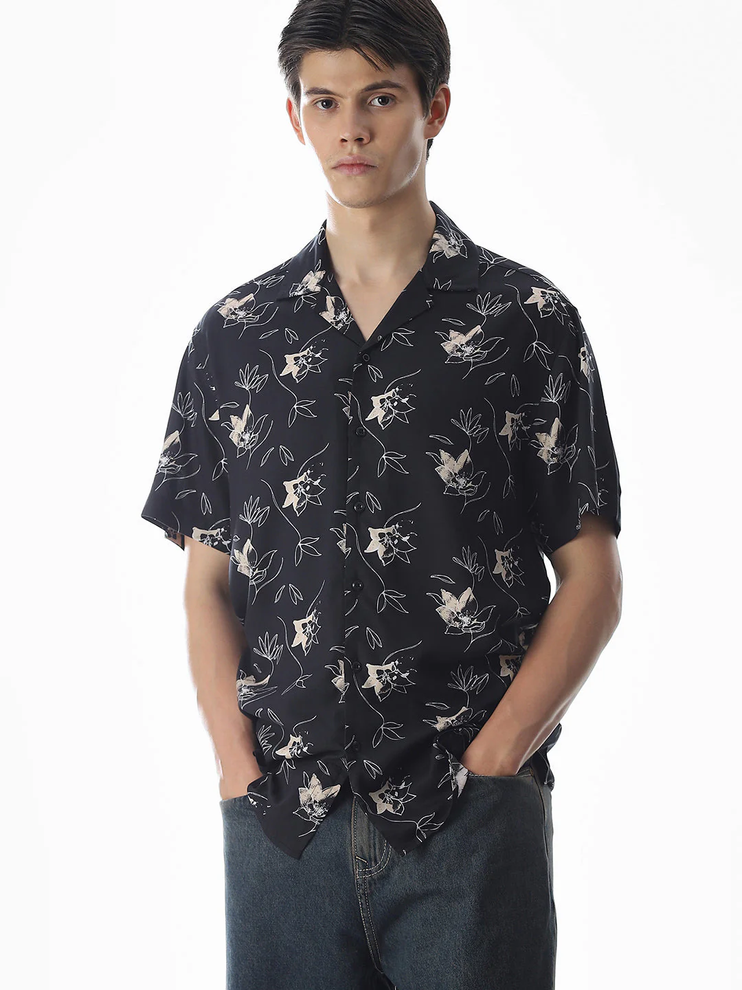 Black Printed Comfort Fit Shirt