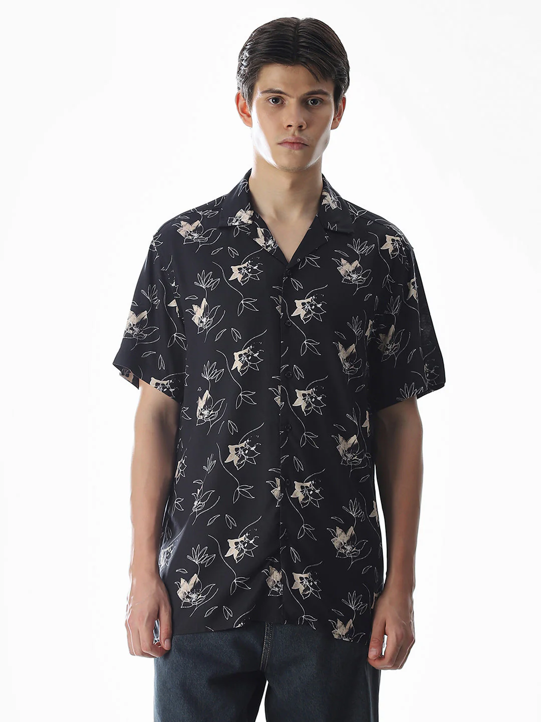 Black Printed Comfort Fit Shirt - Image 2