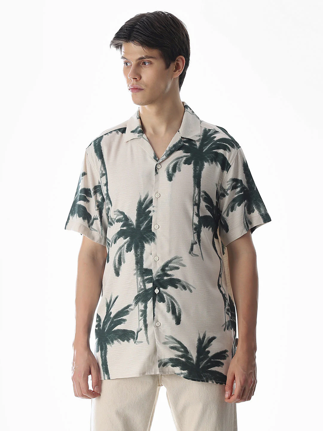 Beige Tropical Print Shirt - Image 2