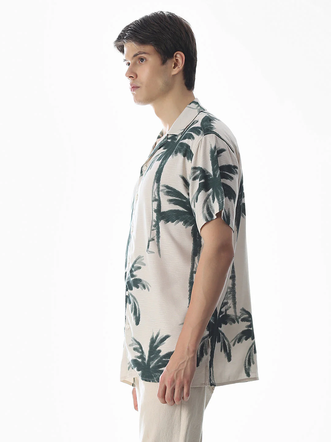 Beige Tropical Print Shirt - Image 3