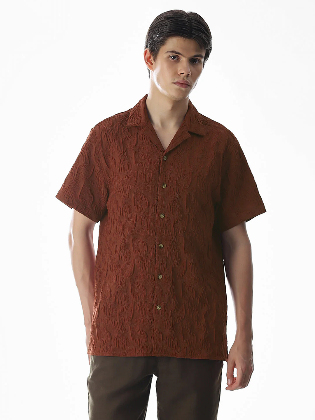Brown Embroidered Comfort Fit Shirt - Image 2