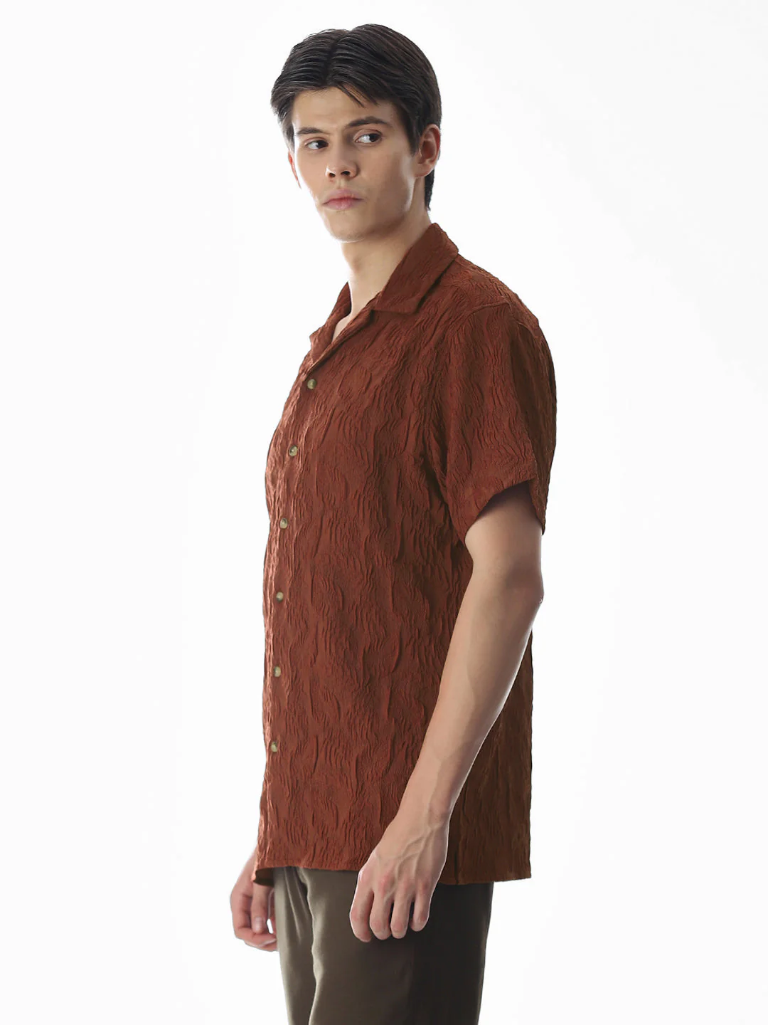 Brown Embroidered Comfort Fit Shirt - Image 3
