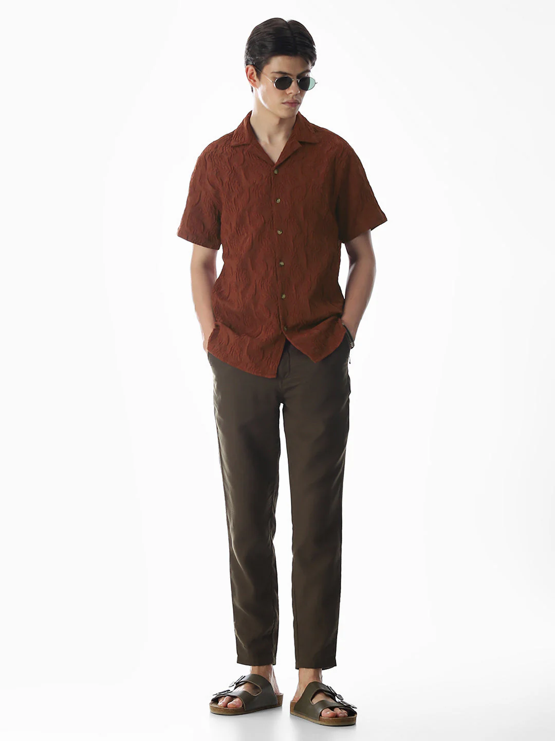 Brown Embroidered Comfort Fit Shirt - Image 6