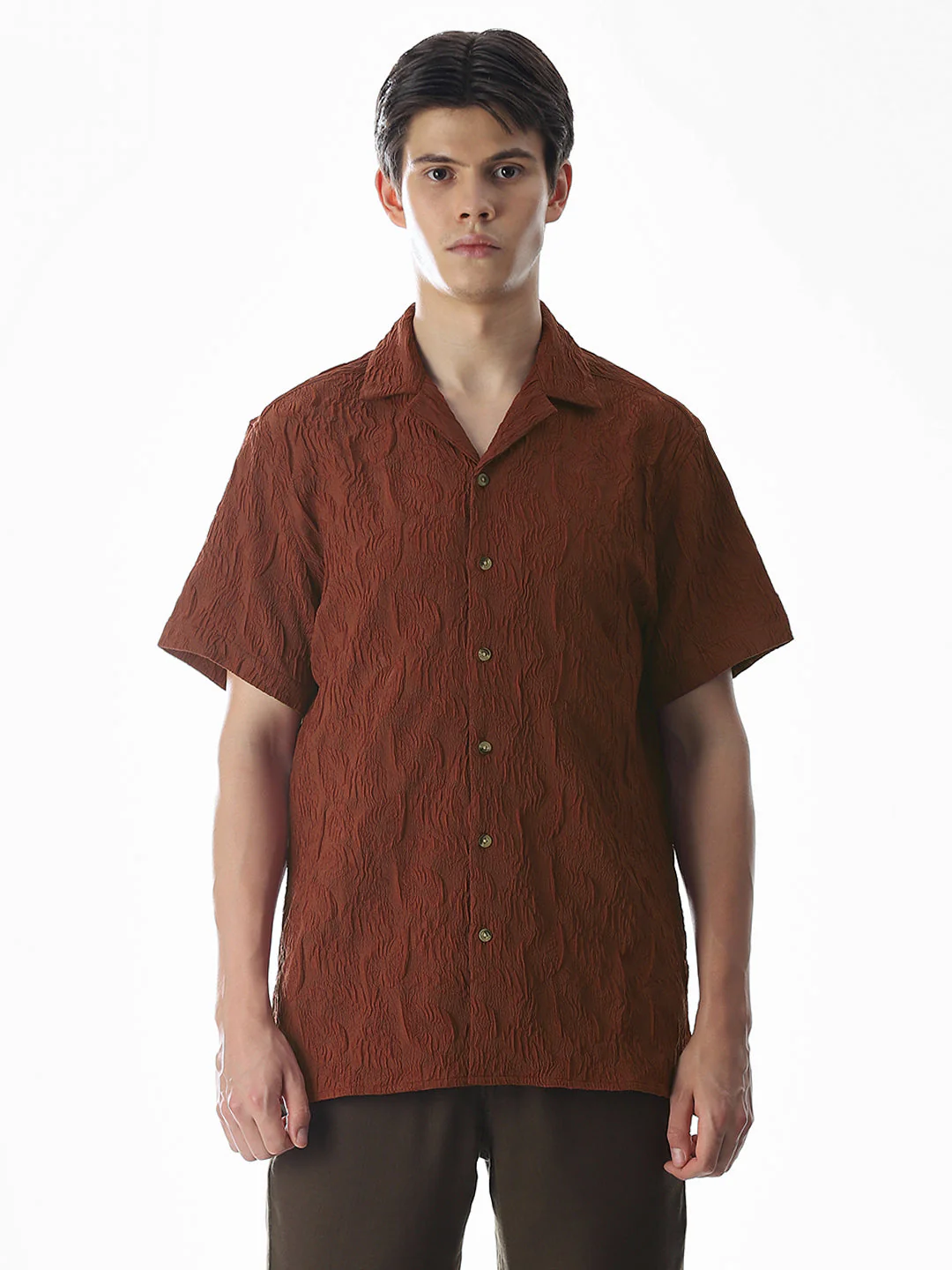 Brown Embroidered Comfort Fit Shirt - Image 8