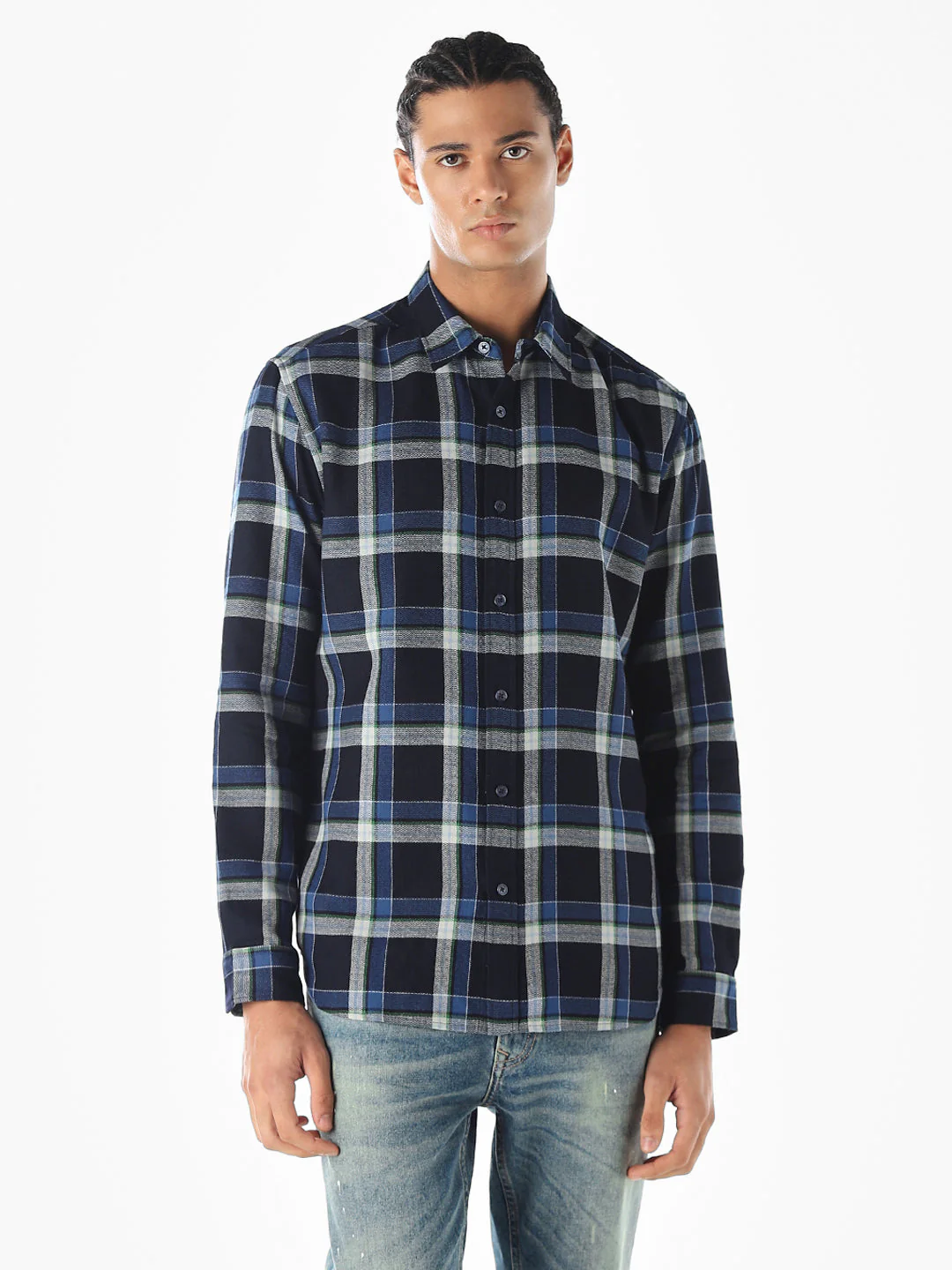 Navy Blue Check Shirt - Image 2