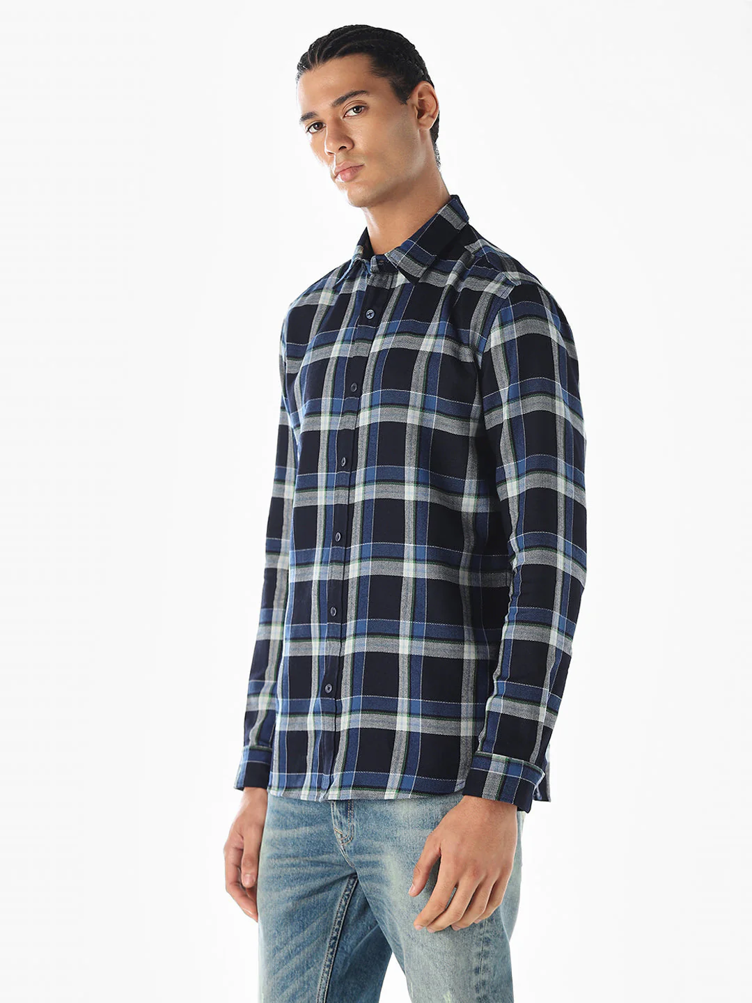 Navy Blue Check Shirt - Image 3