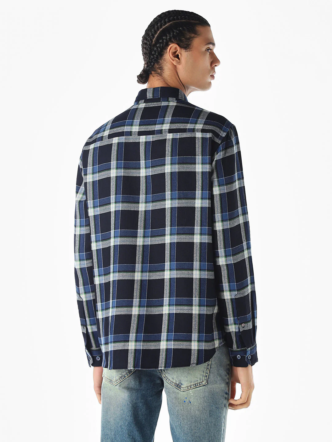Navy Blue Check Shirt - Image 4
