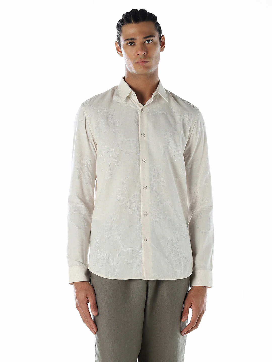 Cotton Beige Slim Fit Shirt - Image 2