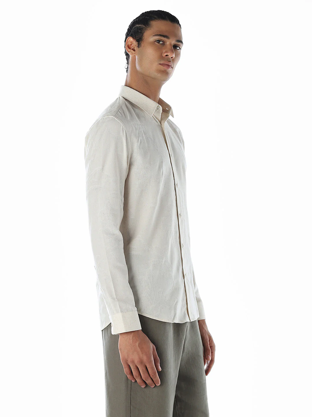 Cotton Beige Slim Fit Shirt - Image 3