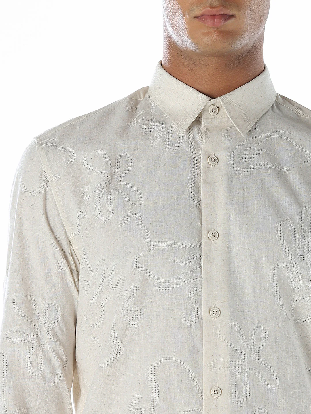 Cotton Beige Slim Fit Shirt - Image 5